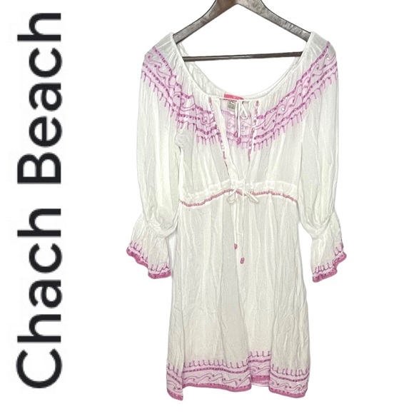 CHACH white/pink Beaded Sequin Embroidered CoverUp XL - Picture 2 of 16